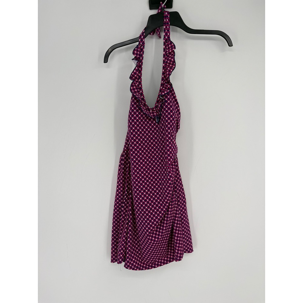 Talbots Swim Dress Women 8 Pink Polka Dot Halter Ruffle Neck NEW